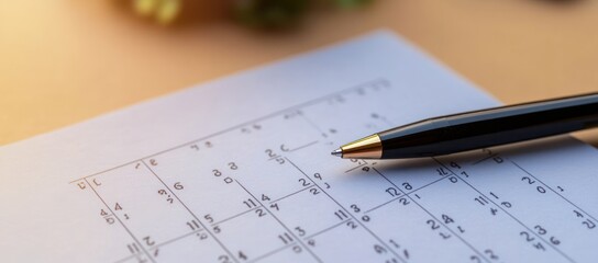 close up view of 2025 calendar page with black pen for important date marking business agenda and meeting planning