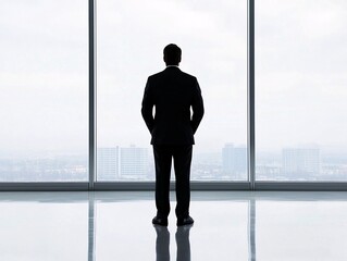 Fototapeta premium A CEO standing before a futuristic dashboard filled with performance metrics, showcasing leadership and strategic planning.