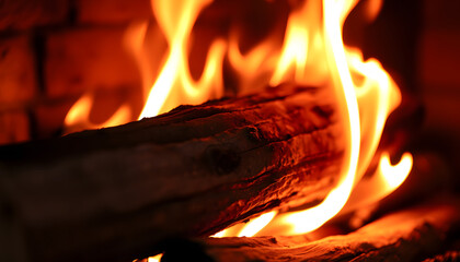 Closeup of a log burning in a fireplace. isolated with white shades