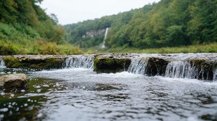 Obraz premium Waterfall stream nature landscape serene background travel photography