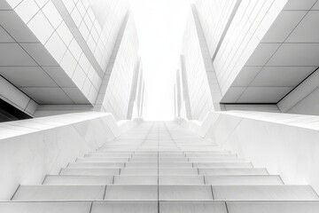 Obraz premium Minimalist architectural stairs leading upwards into bright, minimalist spaces.
