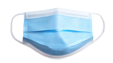 Light blue surgical mask on transparent background preventing virus transmission