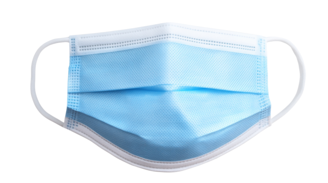 Light blue surgical mask on transparent background preventing virus transmission - Powered by Adobe