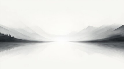 Serene Minimalist Landscape Japanese Ink Painting Tranquility Depth Soft Light