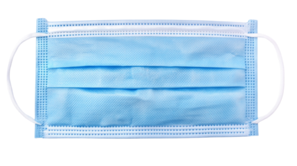 Light blue surgical mask on transparent background protecting from virus