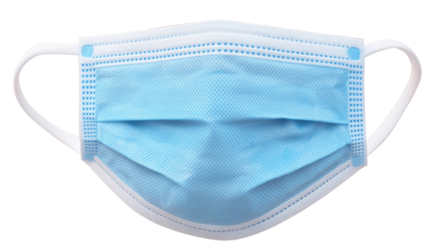 Light blue surgical mask on transparent background protecting from virus
