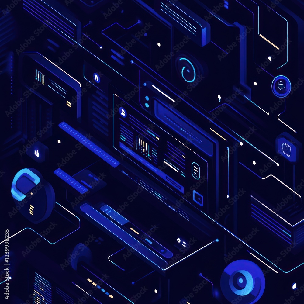 Poster futuristic tech interface, digital network, data flow, abstract background, web design