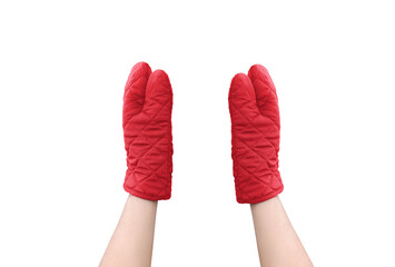 Red microwave gloves, top view, PNG transparent.
