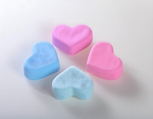 Fototapeta premium Festive Valentine's Day decorations: Sweetheart candies, pastel colors, arranged aesthetically.