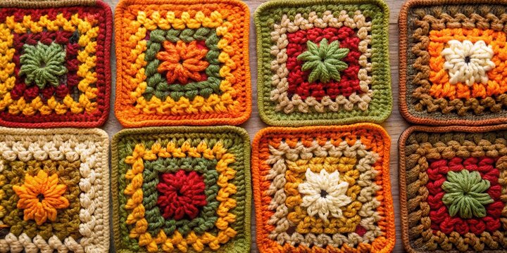 Fall Color Crochet Squares, autumnal colors, crocheted motifs, autumnal colors