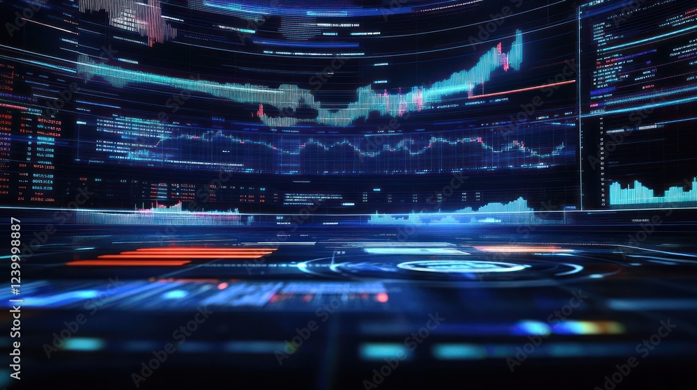 Poster futuristic data visualization with graphs and analytics interface