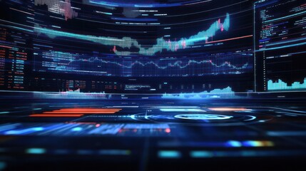 Futuristic data visualization with graphs and analytics interface