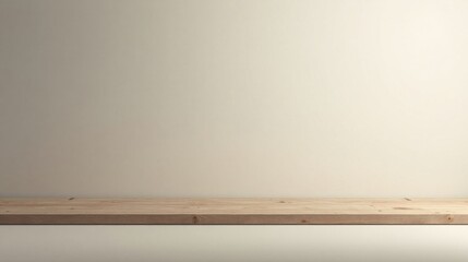Empty Rustic Wooden Shelf Against Neutral Wall Background Perfect for Product Placement or Display