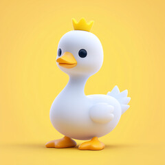 Flat minimalistic cartoon illustration of a white baby duck, isolated