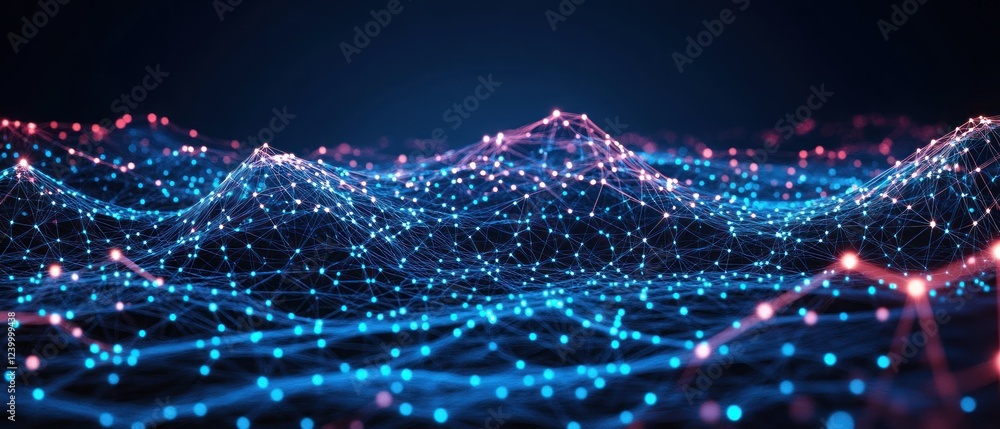 Poster abstract representation of digital waves with glowing nodes