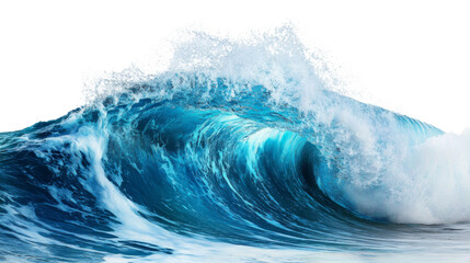 Giant blue ocean wave breaking with transparent background