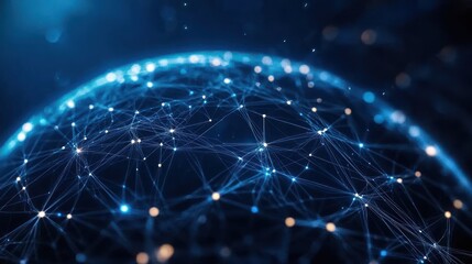 Digital Globe Interconnected Cyberpunk Network Connections in Neon Blue and White