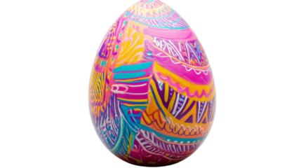Colorful easter egg showing artistic decoration on transparent background
