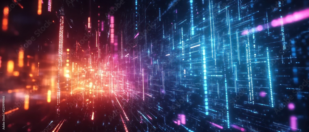 Poster abstract digital background with vibrant glowing lines and patterns