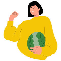 Vegetarian Day Character Isolated on White Background. Vector Cartoon Illustration.