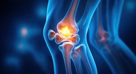 Human Knee Joint Anatomy Illustration with Focus on Pain Inflammation and Injury