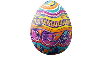 Colorful easter egg showing artistic decoration on transparent background