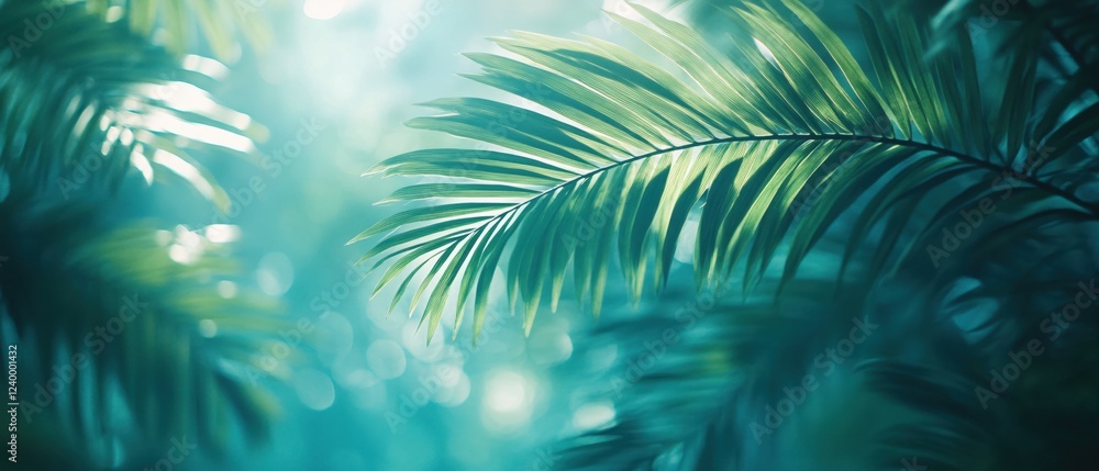 Aufkleber tropical palm leaf in soft light with bokeh effect creating a serene and dreamy atmosphere