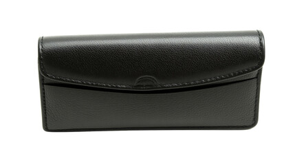 Black leather business card holder on transparent background