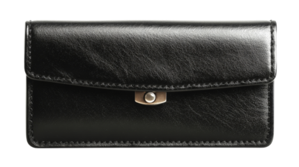 Black leather wallet with clasp isolated on transparent background
