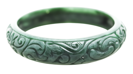 Green jade bracelet showing traditional chinese ornaments on transparent background