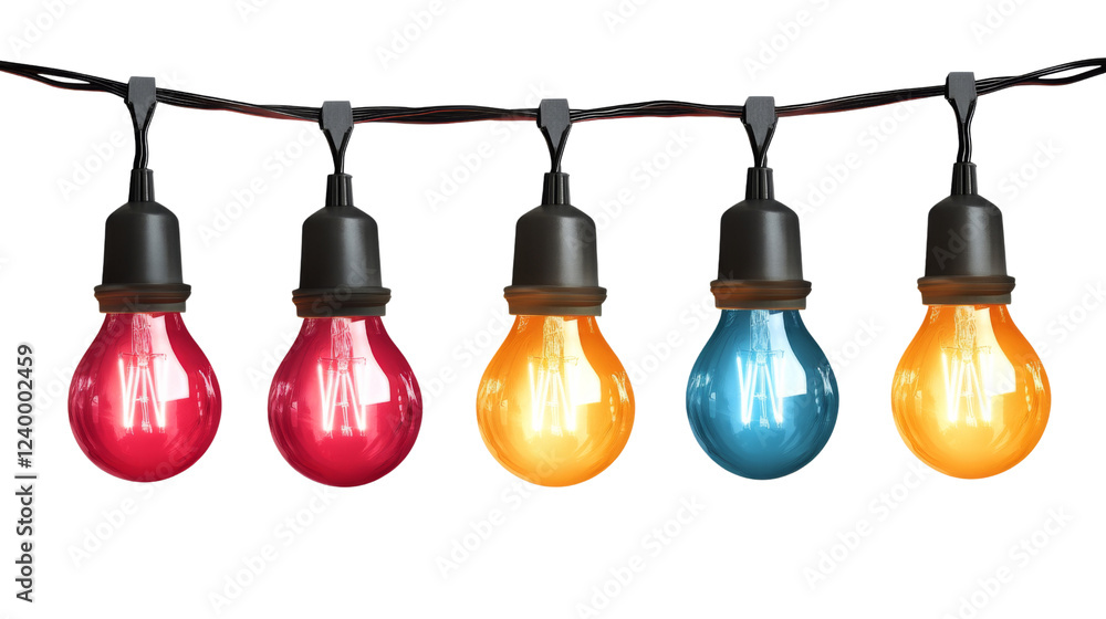 Poster colorful string lights hanging with transparent background