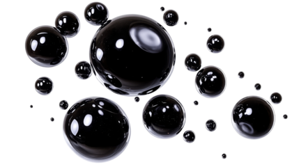 Black spheres floating on transparent background: abstract 3d render
