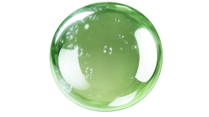 Green transparent gel bubble floating with air bubbles on a transparent background