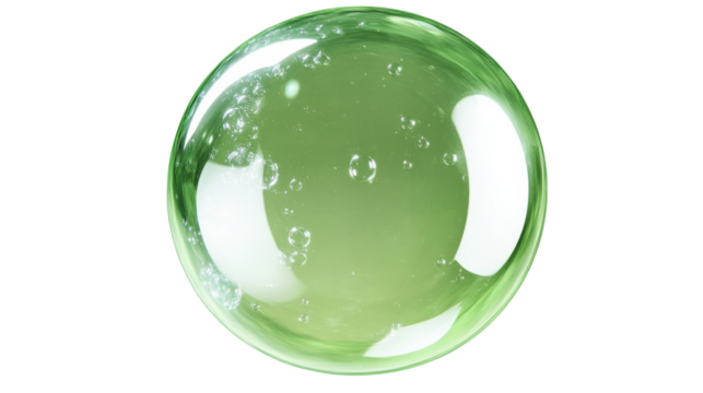 Green transparent gel bubble floating with air bubbles on a transparent background - Powered by Adobe