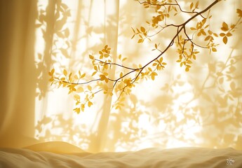 Golden Sunlight Through Leaves and Sheer Curtain