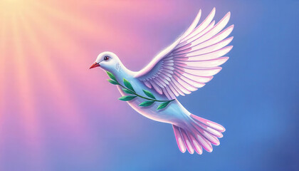 Fototapeta premium Symbol of peace dove in flight soft pastel background digital art calm atmosphere inspirational concept