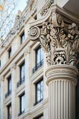 Obraz premium Ornate Column Detail on Modern Building Facade