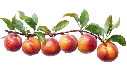 A branch of ripe peaches fresh isolated on white background. Suitable for marketing or business purposes. PNG file