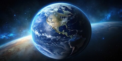 Dark blue Earth visible from space with thin atmosphere, space scene