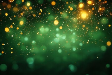 Abstract Christmas Background with Green and Gold Sparkle and Glowing Bokeh Lights for Holiday Celebration