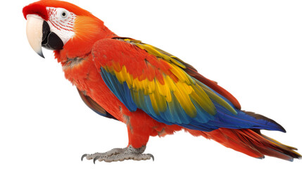 Obraz premium Colorful scarlet macaw parrot showing its beautiful plumage on transparent background