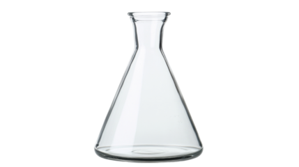 Empty erlenmeyer flask standing on transparent background for laboratory research