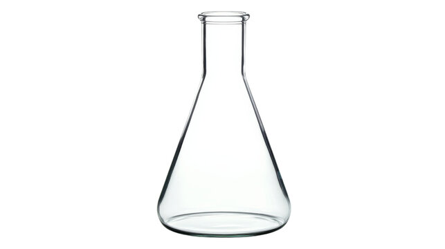 Empty erlenmeyer flask standing on transparent background for science experiment