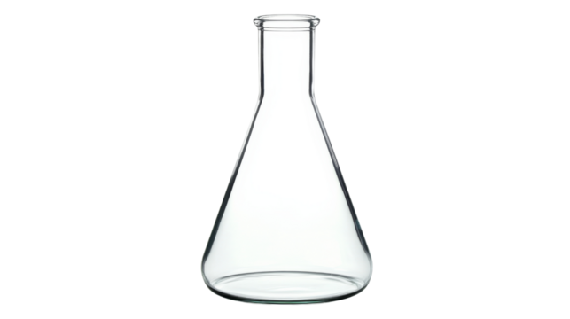 Empty erlenmeyer flask standing on transparent background for science experiment