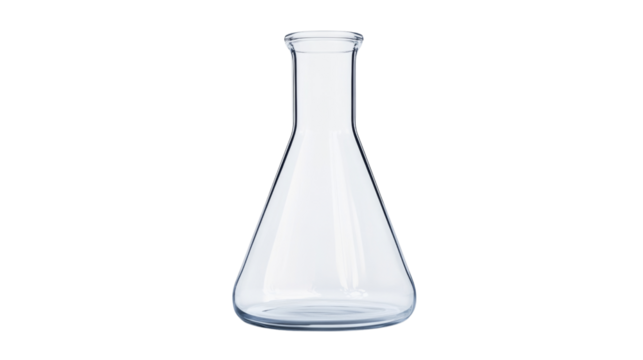 Empty erlenmeyer flask standing on transparent background