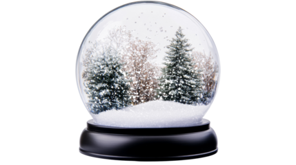 Snow globe with snowy pine trees inside on a transparent background