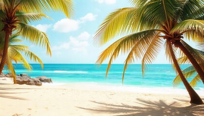Obraz premium Relaxing beach scene with palm trees tropical shoreline photography daylight calm atmosphere