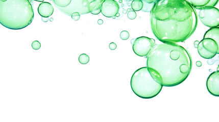 Green bubbles floating on transparent background