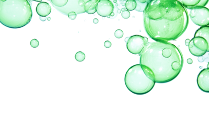 Green bubbles floating on transparent background