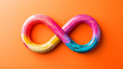 Fototapeta premium Colorful Infinity Symbol on Vibrant Orange Background for Creativity